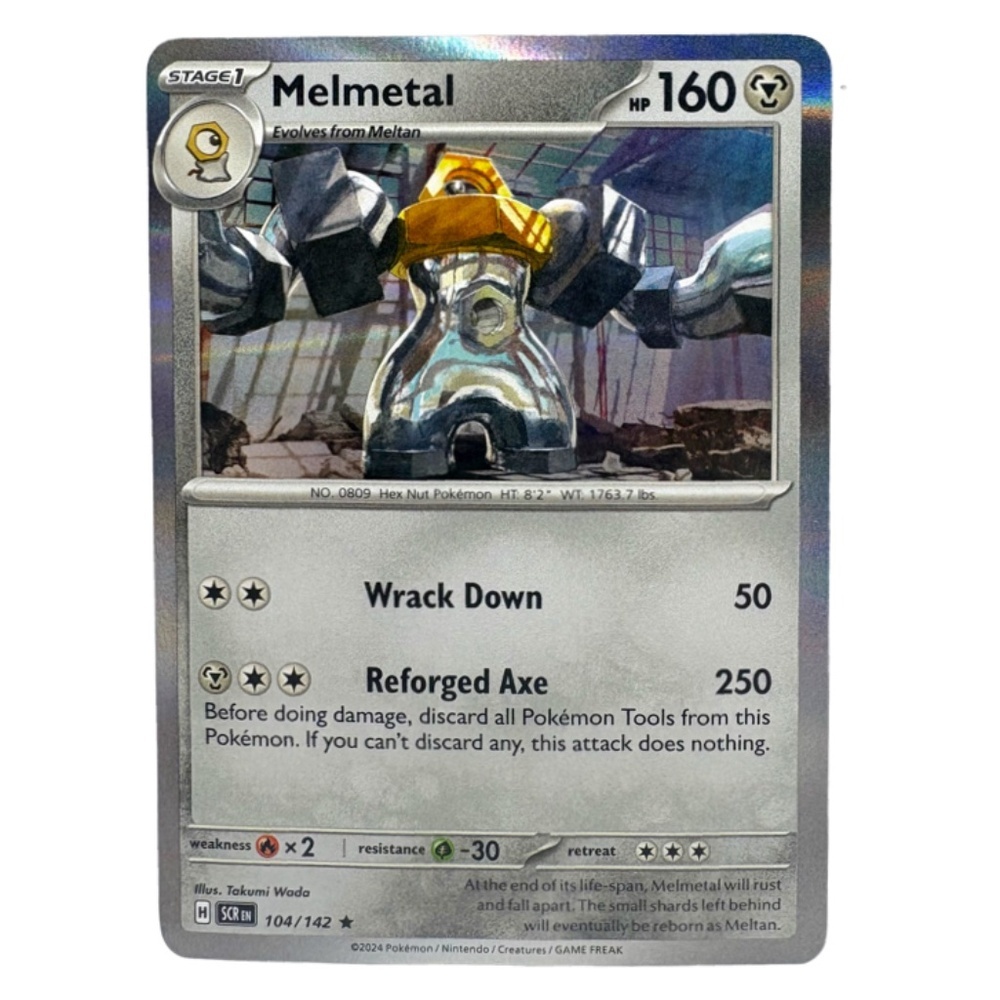Pokemon Melmetal 104/142 Holo Rare Card 2024 Near Mint Metal TCG